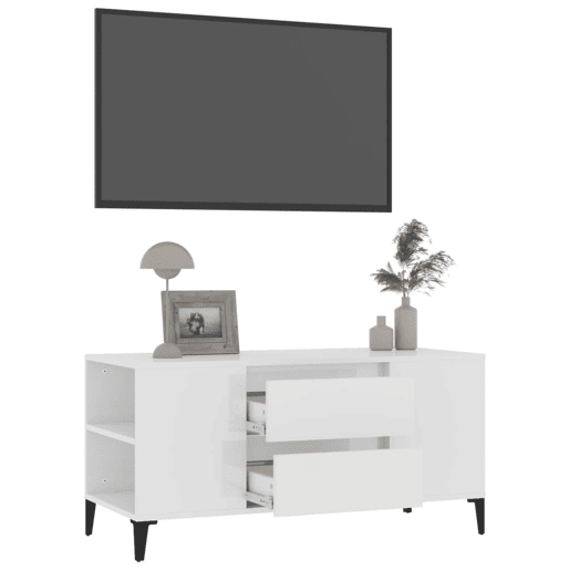 Móvel p TV, Armário de TV 102x44,5x50 cm derivados madeira branco brilhante