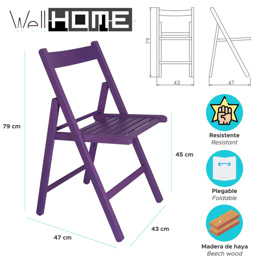 WELL HOME- Pack 4 Cadeiras BAS em madeira de faia, acabamento lilás
