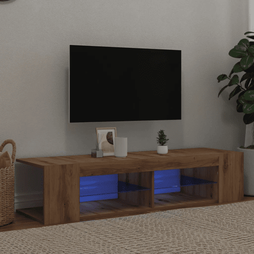 Móvel TV - Modulo de TV - Armário de TV c luzes LED derivados de madeira carvalho artisiano