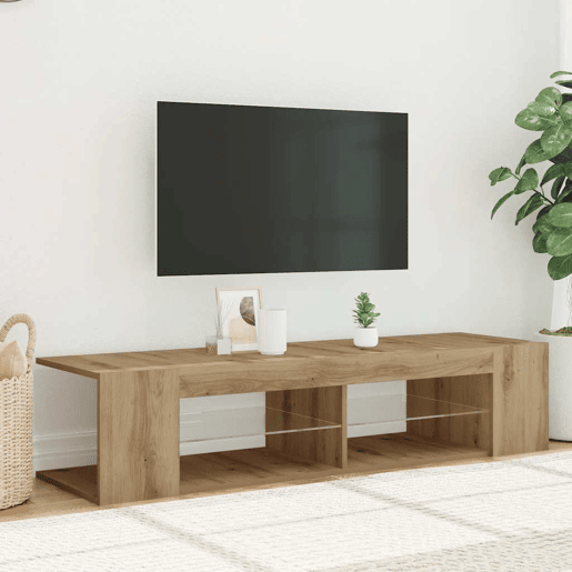 Móvel TV - Modulo de TV - Armário de TV c luzes LED derivados de madeira carvalho artisiano