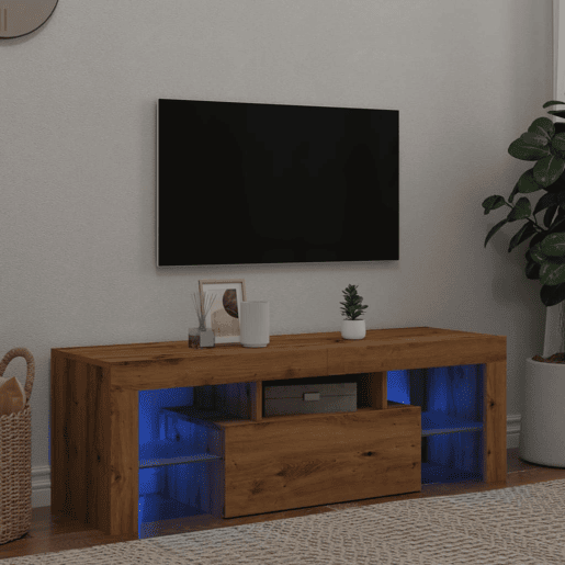 Móvel TV - Modulo de TV - Armário de TV c luzes LED derivados de madeira carvalho artisiano