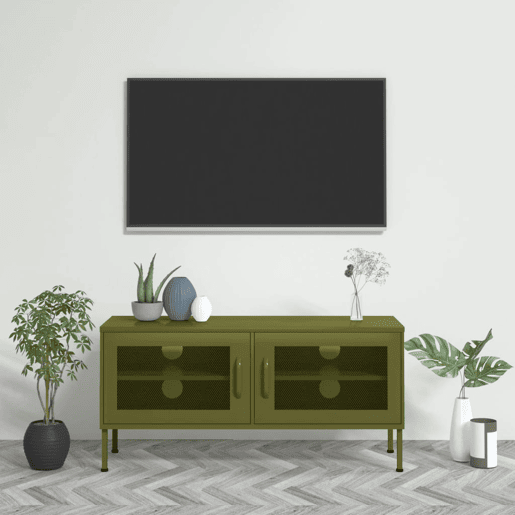Móvel de TV - Modulo de TV - Armário de TV aço 105x35x50 cm verde-azeitona Móvel de TV - Modulo de TV - Armário de TV aço 105x35x50 cm verde-azeitona