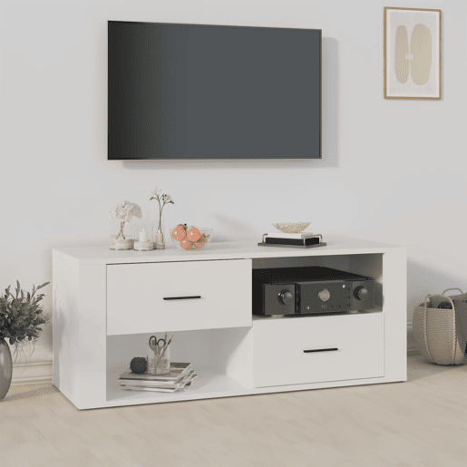 Móvel p TV, Armário de TV 100x35x40cm madeira processada branco