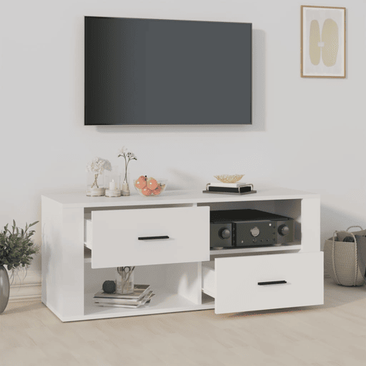 Móvel p TV, Armário de TV 100x35x40cm madeira processada branco