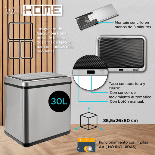 WELL HOME - Lixeira inteligente sem pernas com abertura automática