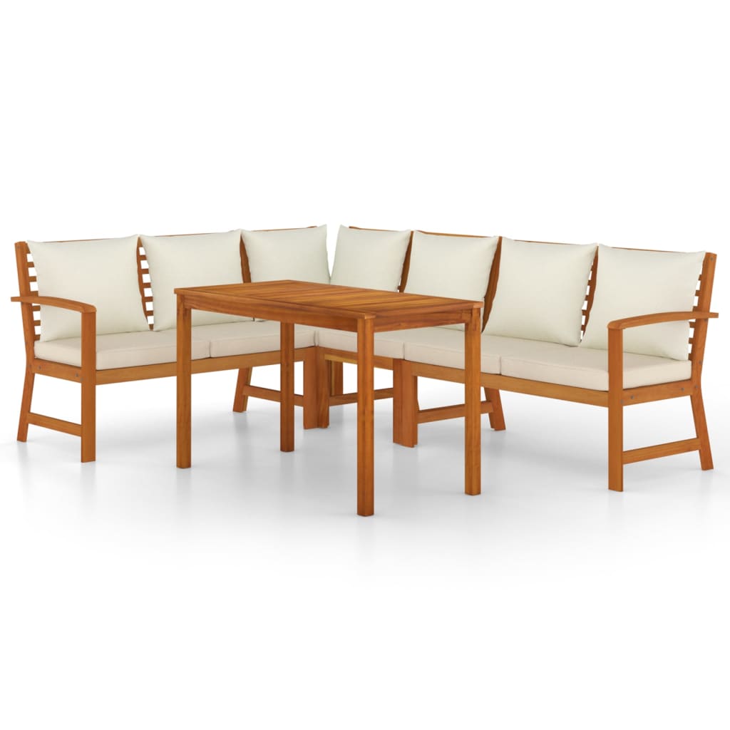 Juego comedor jardín y cojines 5 piezas madera maciza de acacia