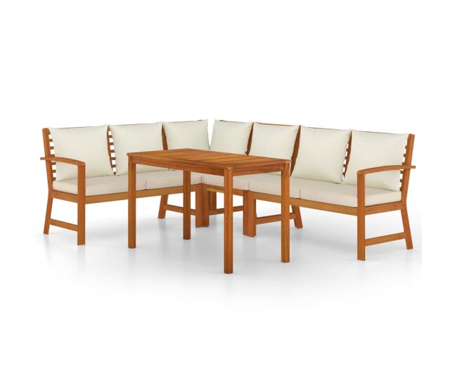 Juego comedor jardín y cojines 5 piezas madera maciza de acacia