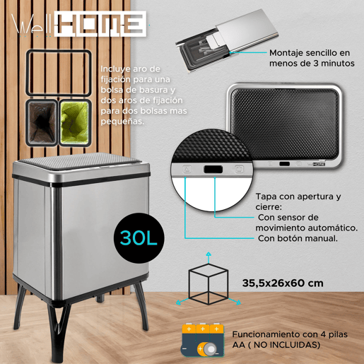 WELL HOME - Lixeira Inteligente com abertura automática Cinza