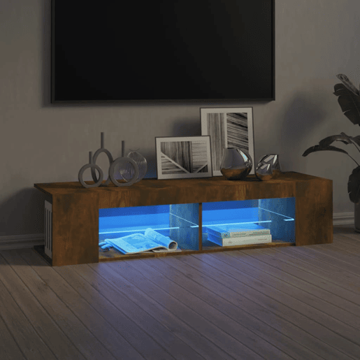 Móvel de TV - Modulo de TV - Armário de TV com luzes LED 135x39x30 cm cor carvalho fumado