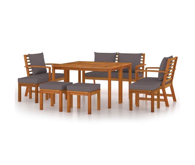 Juego comedor jardín con cojines 9 piezas madera maciza acacia