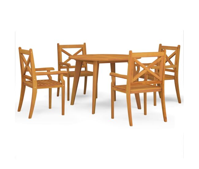 Juego de comedor de jardín 5 piezas madera maciza de acacia