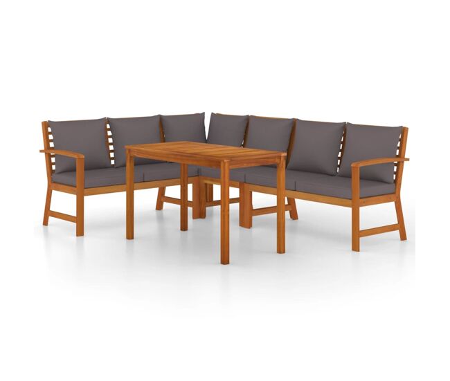 Juego comedor jardín y cojines 5 piezas madera maciza de acacia