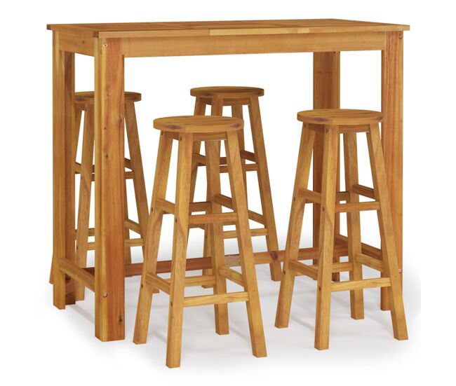 Juego de comedor de jardín 5 piezas madera maciza de acacia