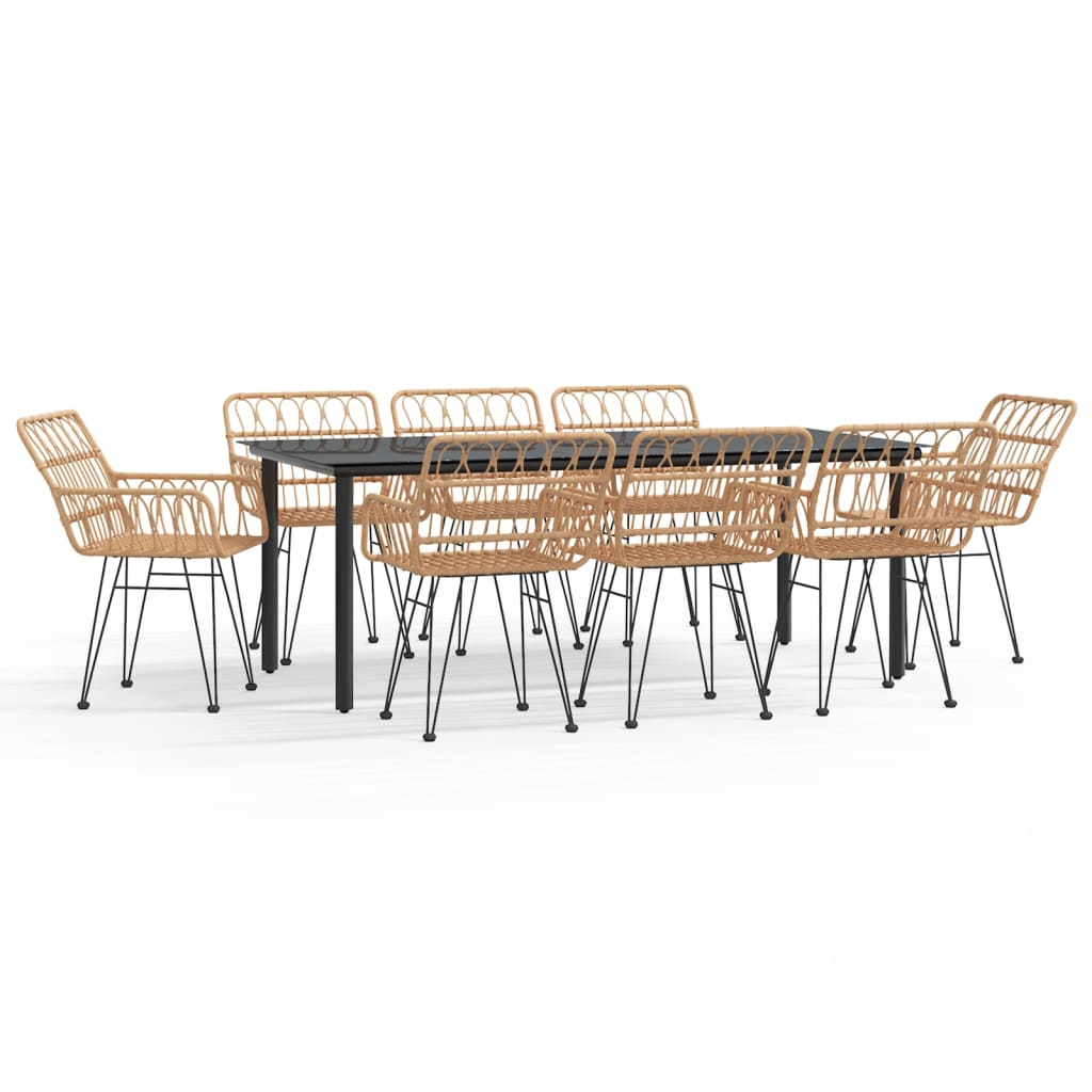 Juego de comedor de jardín 9 piezas ratán sintético