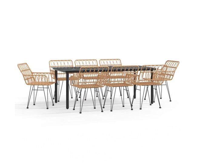 Juego de comedor de jardín 9 piezas ratán sintético