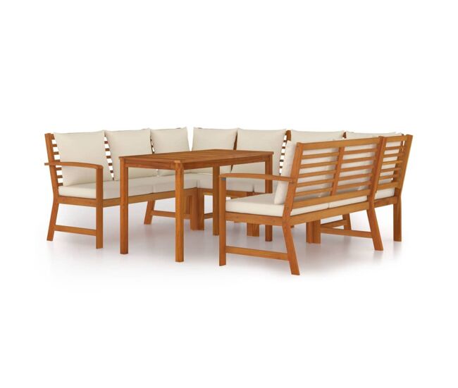 Juego comedor jardín y cojines 7 piezas madera maciza acacia