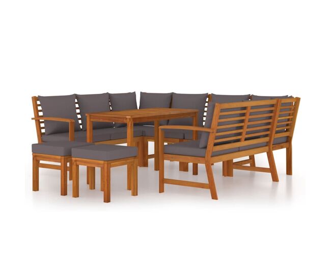 Juego comedor jardín con cojines 9 piezas madera maciza acacia