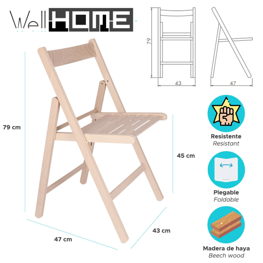 WELL HOME - Pack 4 Cadeiras BAS em madeira de faia, acabamento sem verniz