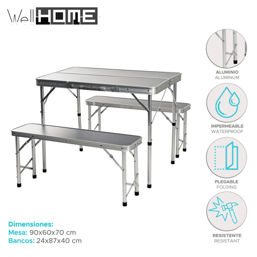 Conjunto de piquenique de acampamento Well Home com mesa e 2 bancos