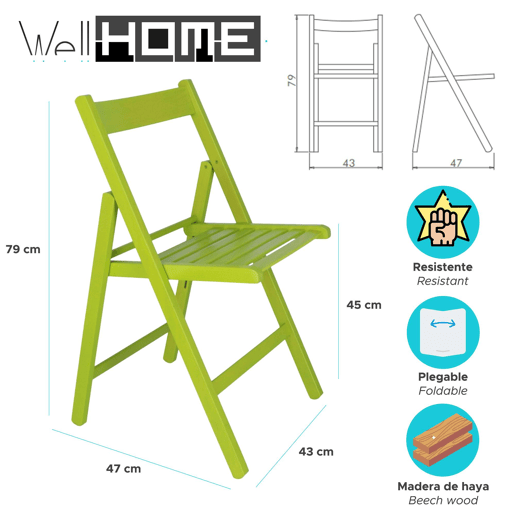 WELL HOME - Pack 4 Cadeiras BAS em madeira de faia, acabamento verde