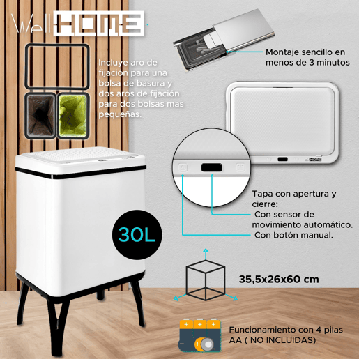 WELL HOME - Lixeira Inteligente com abertura automática Branca