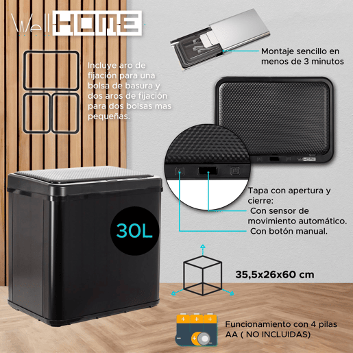 WELL HOME - Lixeira inteligente sem pernas com abertura automática