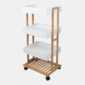 Carrinho de armazenamento de bambu Well Home com 1 prateleira e 3 bandejas em branco 40x30x87,5cm