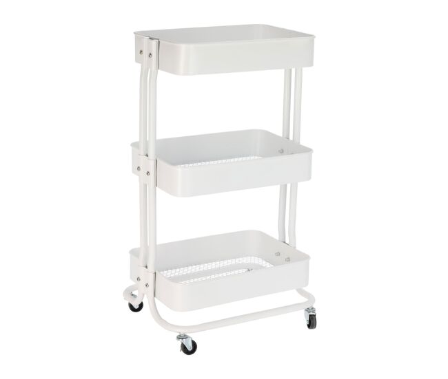 Well home carro de cocina de hierro en blanco con ruedas y 3 cajones