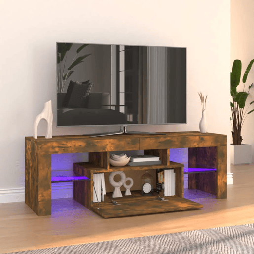 Móvel de TV - Modulo de TV - Armário de TV com luzes LED 120x35x40 cm carvalho fumado