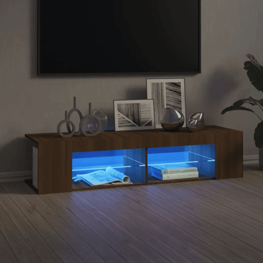 Móvel de TV - Modulo de TV - Armário de TV com luzes LED 135x39x30 cm cor carvalho castanho