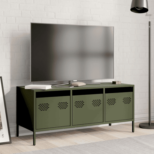 Móvel de TV - Modulo de TV - Armário de TV 101,5x39x43,5 cm aço laminado a frio verde-azeitona