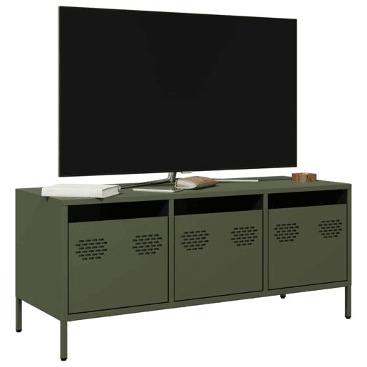 Móvel de TV - Modulo de TV - Armário de TV 101,5x39x43,5 cm aço laminado a frio verde-azeitona