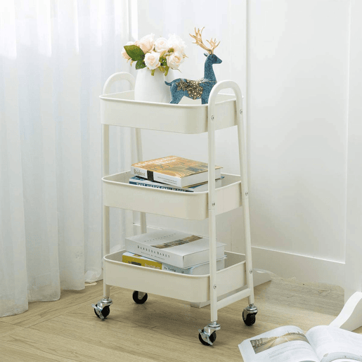 Bem Home Carrinho de cozinha branco com 3 cestos e rodas H.79.5cm
