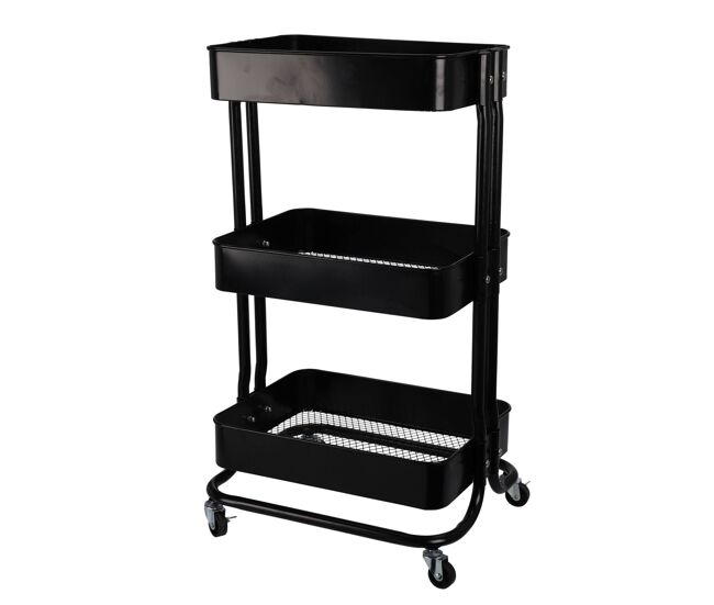 Well home carro de cocina de hierro en negro con ruedas y 3 cajones