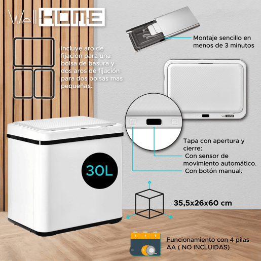 WELL HOME - Lixeira inteligente sem pernas com abertura automática