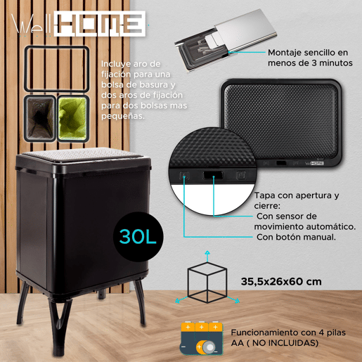 WELL HOME - Lixeira Inteligente com abertura automática Preta