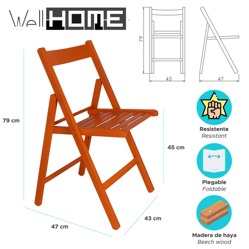 WELL HOME - Pack 4 Cadeiras BAS em madeira de faia, acabamento laranja