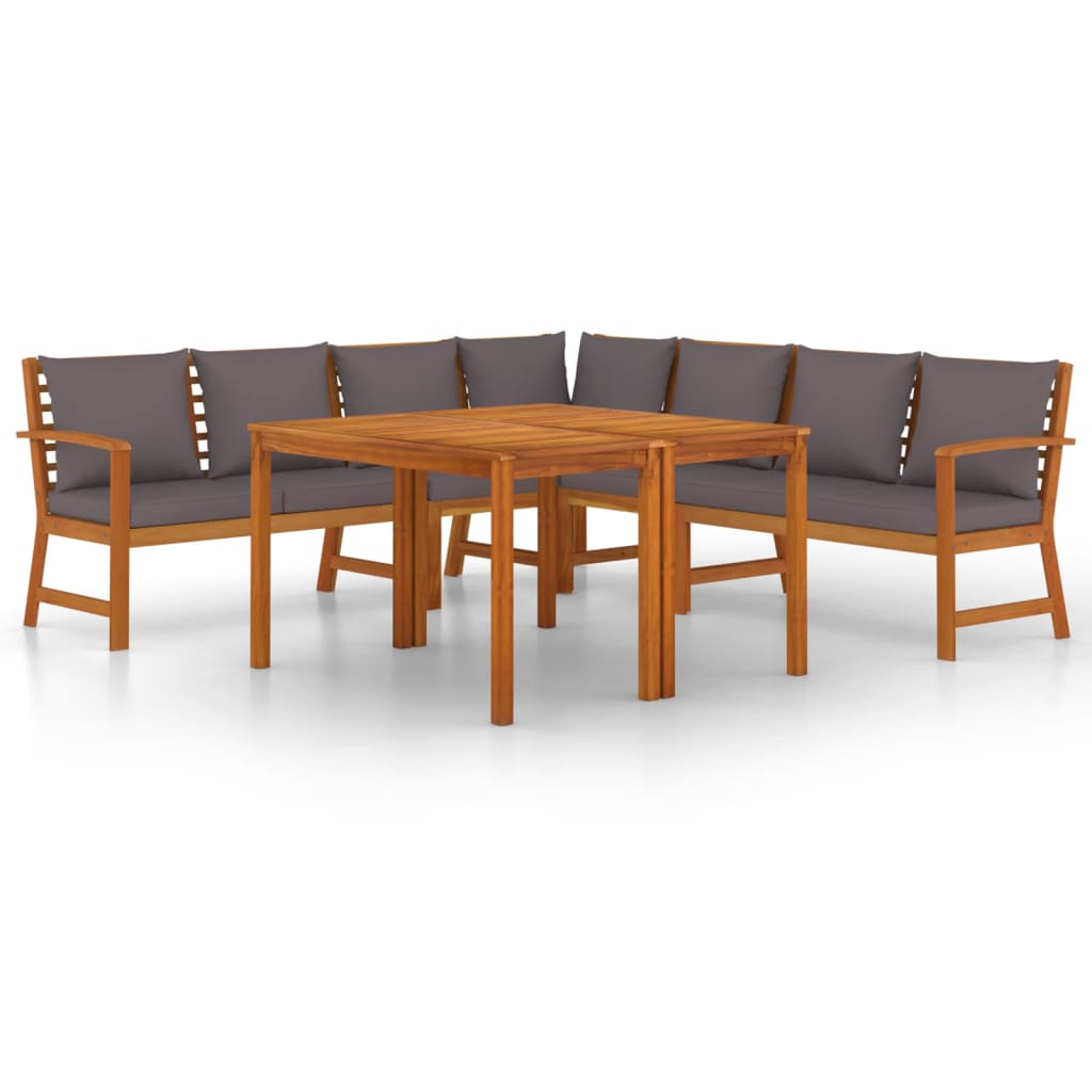 Juego comedor jardín y cojines 7 piezas madera maciza acacia