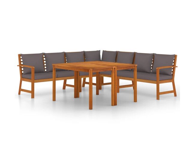 Juego comedor jardín y cojines 7 piezas madera maciza acacia