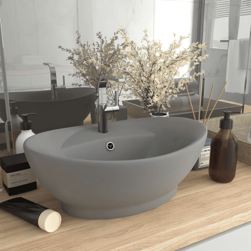 Lavatório - Lavabo - Pia de banheiro luxuoso oval 58,5x39 cm cerâmica cinza-claro mate