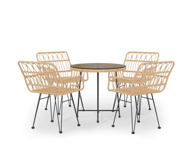 Juego de comedor de jardín 5 piezas ratán sintético