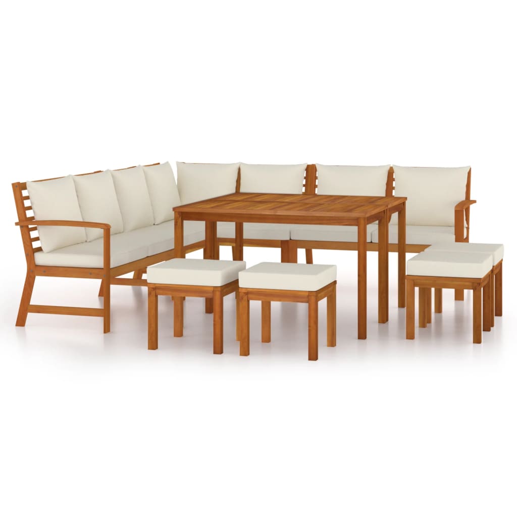 Juego comedor jardín con cojines 11 piezas madera maciza acacia