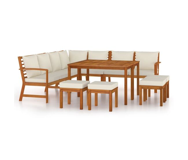 Juego comedor jardín con cojines 11 piezas madera maciza acacia