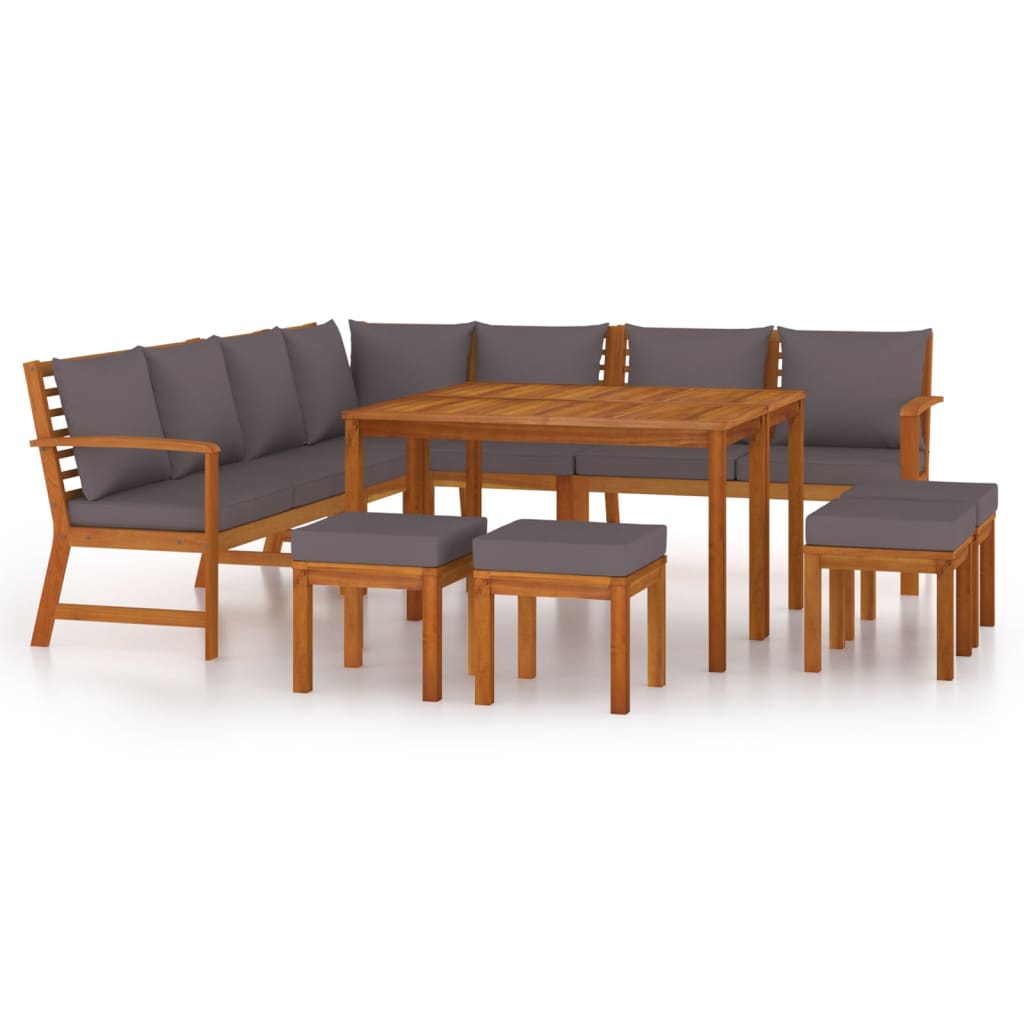 Juego comedor jardín con cojines 11 piezas madera maciza acacia