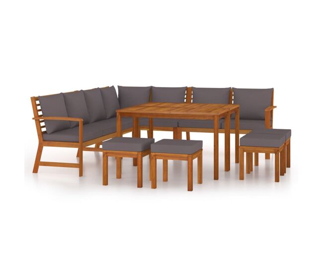 Juego comedor jardín con cojines 11 piezas madera maciza acacia