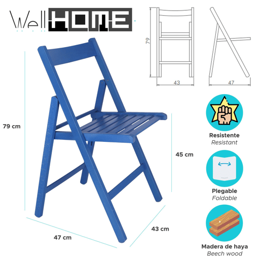WELL HOME - Pack 4 Cadeiras BAS em madeira de faia, acabamento azul