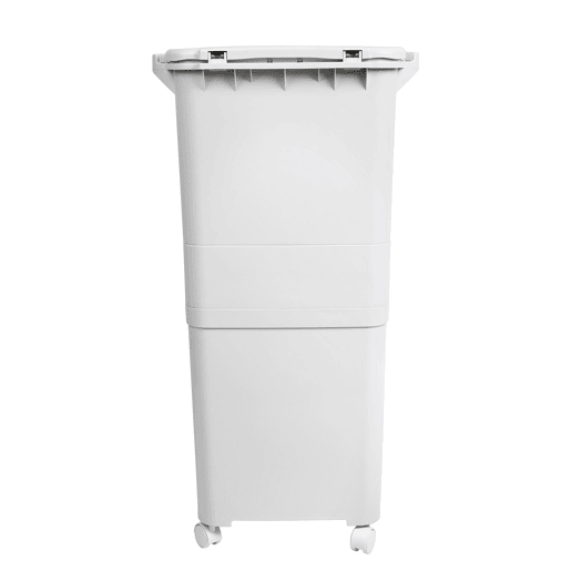 Lixeira de triagem seletiva com compartimento triplo 42L (24L + 4L + 14L) com pedal, rodas e alça.