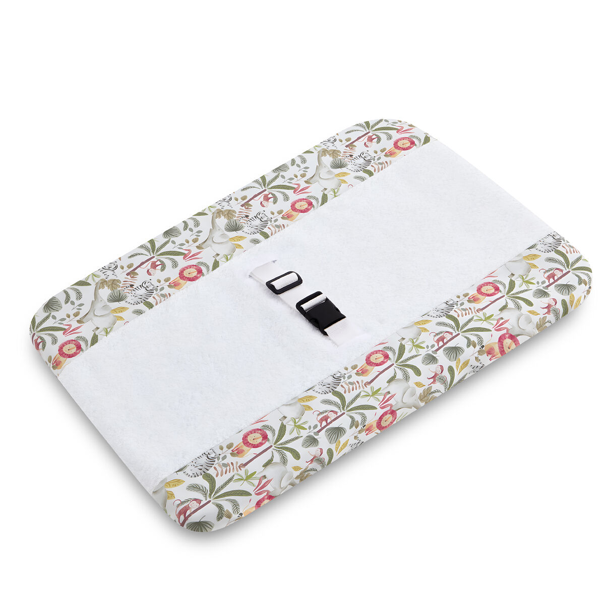 Funda cambiador bebé 50x80 de rizo blanco absorbente con safelock (safari jungle)
