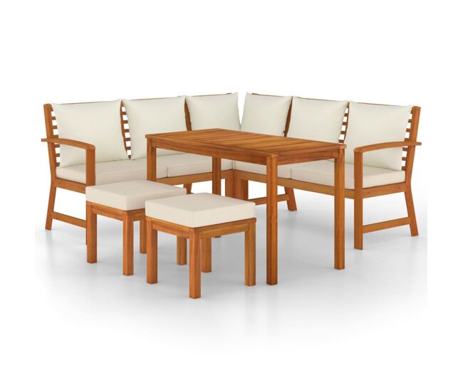 Juego comedor de jardín 6 pzas con cojines madera maciza acacia