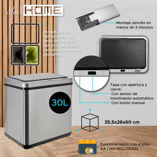 WELL HOME - Lixeira inteligente sem pernas com abertura automática